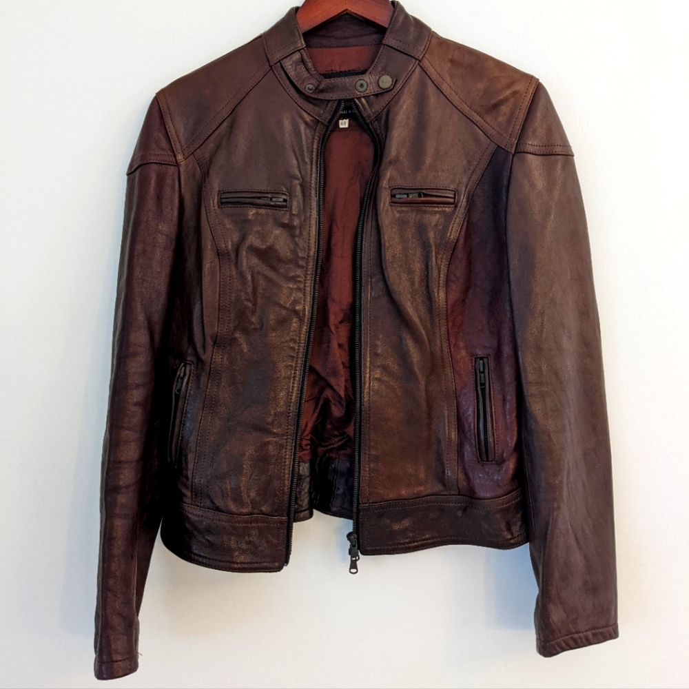 Claudio Iacavelli 100% Italian Leather Brown Lined Biker Jacket